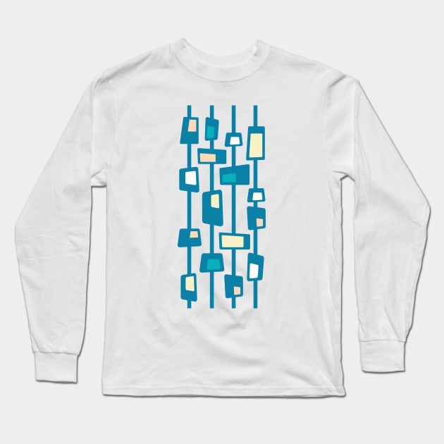 Mid Century Funky Blocks in Celadon Blue, Teal, Peach and Yellow Long Sleeve T-Shirt by tramasdesign